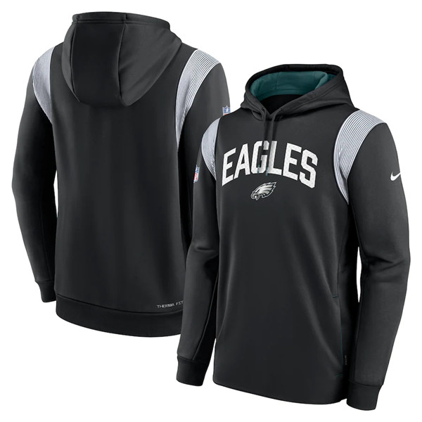 Men's Philadelphia Eagles Black Sideline Stack Performance Pullover Hoodie